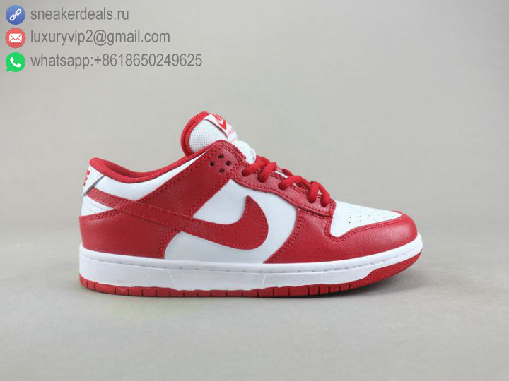 NIKE SB ZOOM DUNK LOW PRO WHITE RED LEATHER UNISEX SKATE SHOES